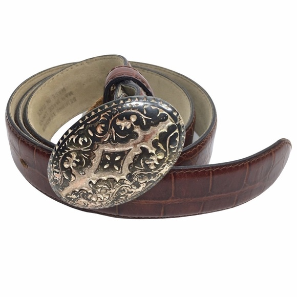 VINTAGE Belt Genuine Leather Metal Buckle Oval Southwestern Western Size Medium main image 8